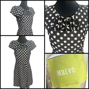 Maeve Retro Inspired Black and White Polka Dot Dress with Flutter Sleeve